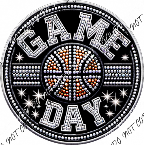 Game Day Basketball Circle Faux Rhinestone Dtf Transfer Rtp Transfers