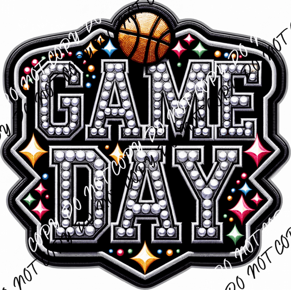 Game Day Basketball Faux Rhinestone DTF Transfer - We Print U Press DTF Transfers