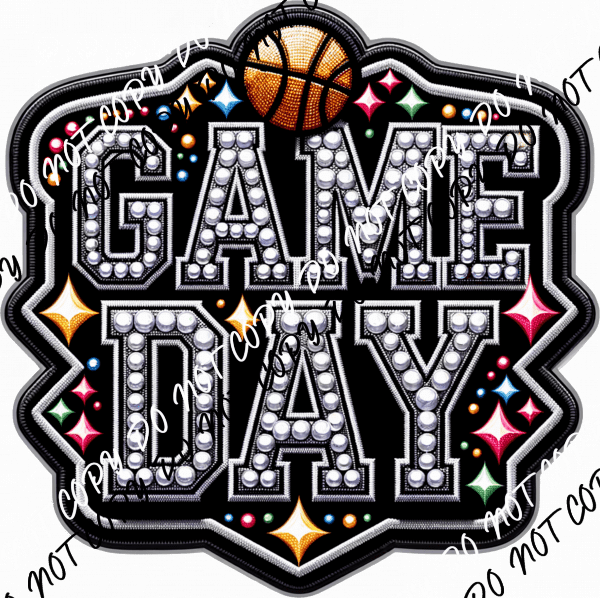 Game Day Basketball Faux Rhinestone DTF Transfer - We Print U Press DTF Transfers