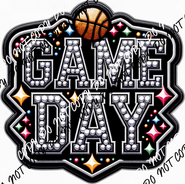 Game Day Basketball Faux Rhinestone DTF Transfer - We Print U Press DTF Transfers