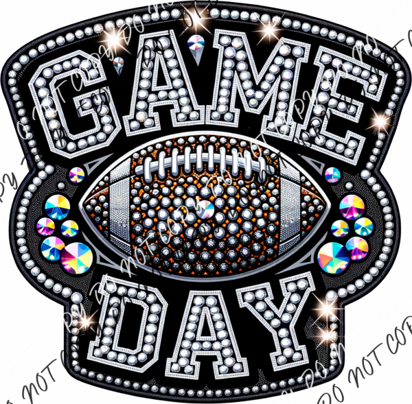 Game Day Football Faux Rhinestone Dtf Transfer Rtp Transfers