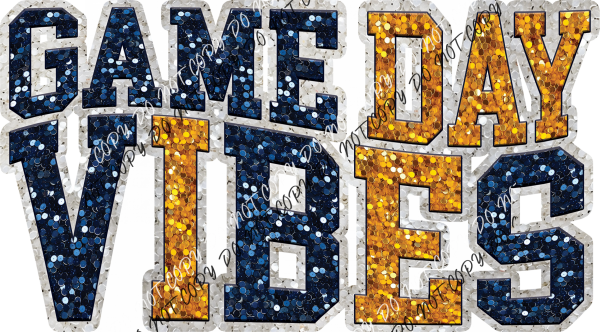 Game Day Vibes Blue And Gold Faux Sequin Dtf Transfer Rtp Transfers