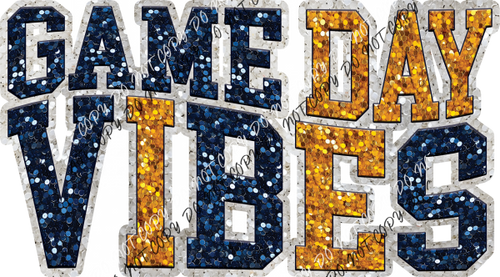 Game Day Vibes Blue And Gold Faux Sequin Dtf Transfer Rtp Transfers