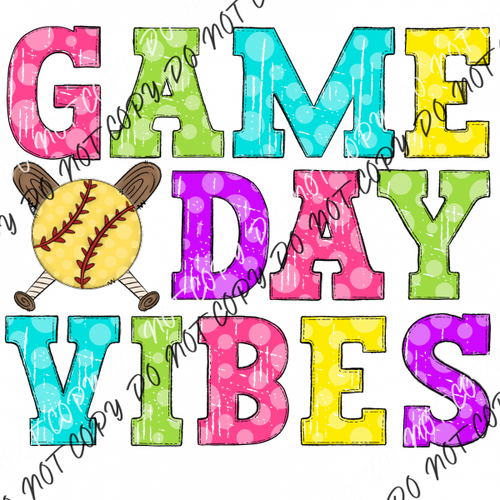 Game Day Vibes Softball Colorful Dtf Transfer Rtp Transfers