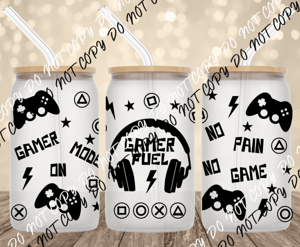 Gamer Fuel UV Transfer for 16 oz Glass Can - We Print U Press DTF Transfers