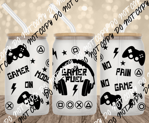 Gamer Fuel UV Transfer for 16 oz Glass Can - We Print U Press DTF Transfers