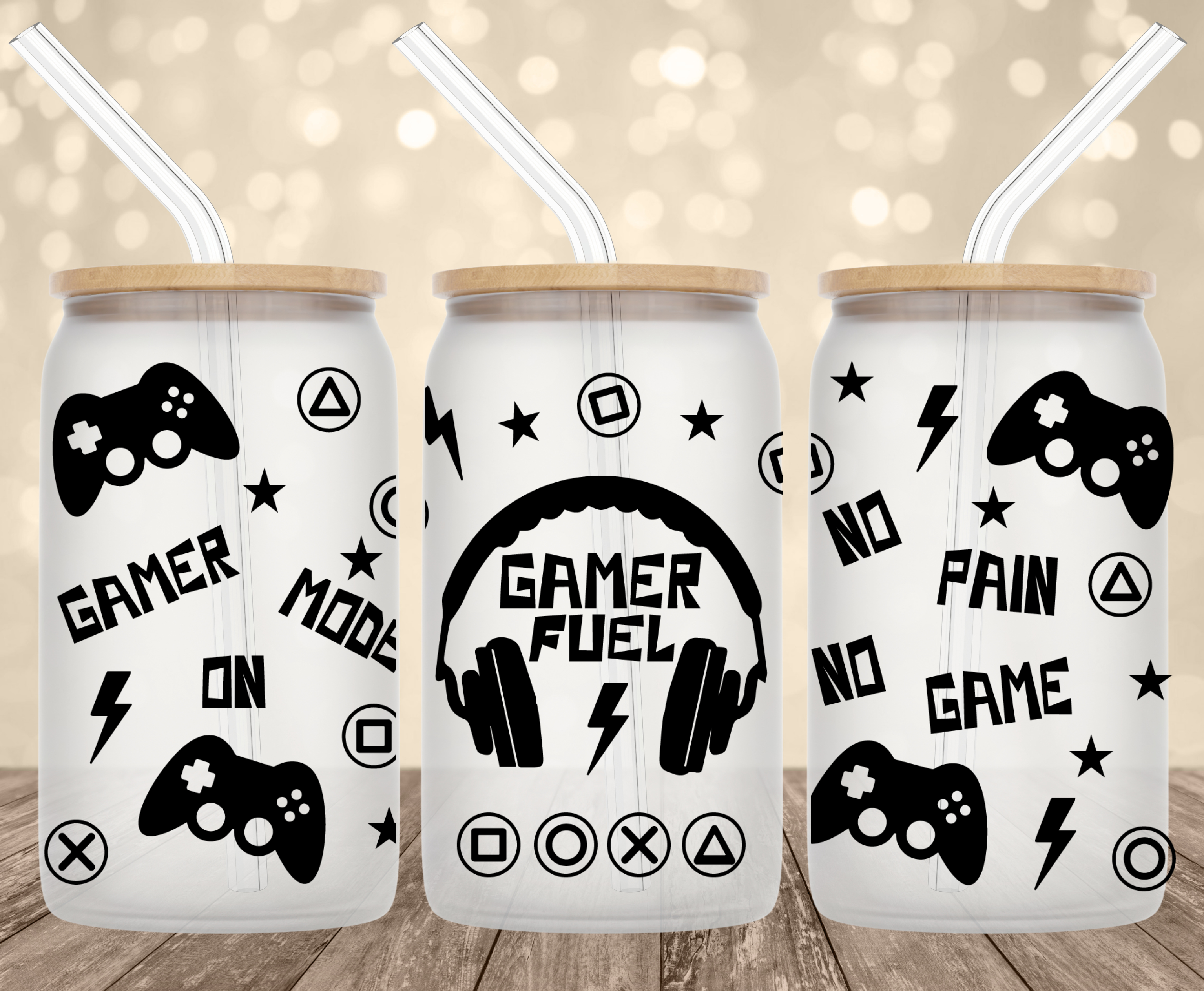 Gamer Fuel UV Transfer for 16 oz Glass Can Tumblers