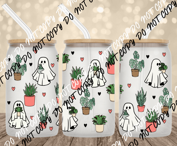 Ghost and Plants UV Transfer for 16 oz Glass Can - We Print U Press DTF Transfers