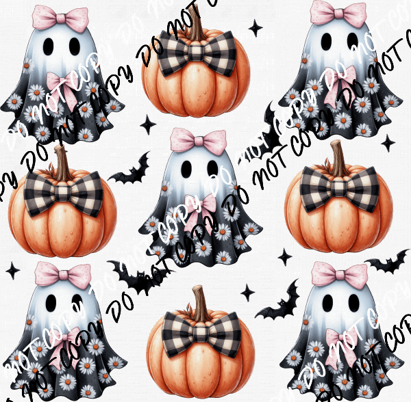 Ghost and Pumpkin Flowers with Bows Grid DTF Transfer - We Print U Press DTF Transfers