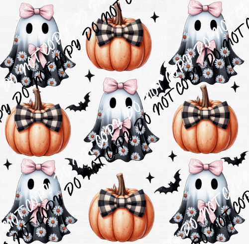 Ghost and Pumpkin Flowers with Bows Grid DTF Transfer - We Print U Press DTF Transfers