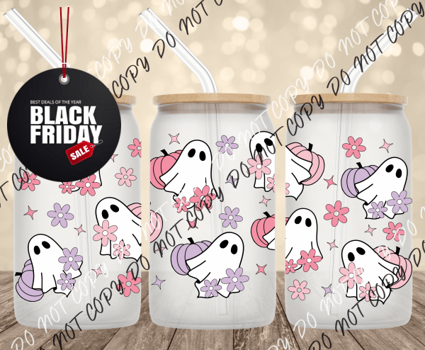 Ghost and Pumpkins UV Transfer for 16 oz Glass Can Tumblers