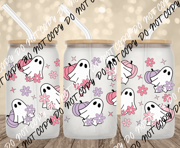 Ghost and Pumpkins UV Transfer for 16 oz Glass Can - We Print U Press DTF Transfers