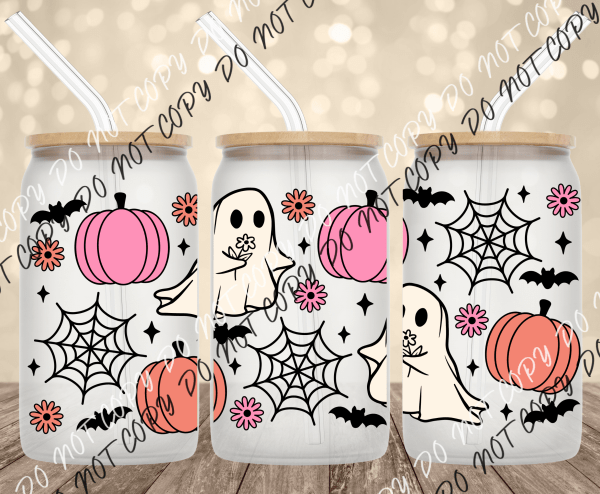 Ghost Pumpkin UV Transfer for 16 oz Glass Can - We Print U Press DTF Transfers