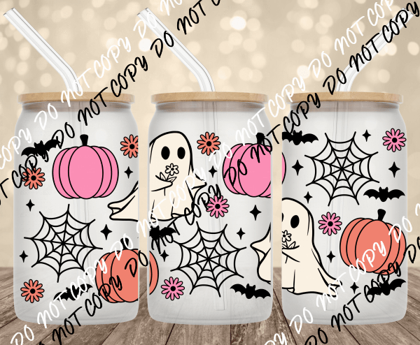 Ghost Pumpkin UV Transfer for 16 oz Glass Can - We Print U Press DTF Transfers