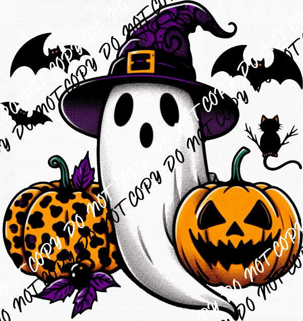 Ghost Witch with Pumpkins DTF Transfer - We Print U Press DTF Transfers