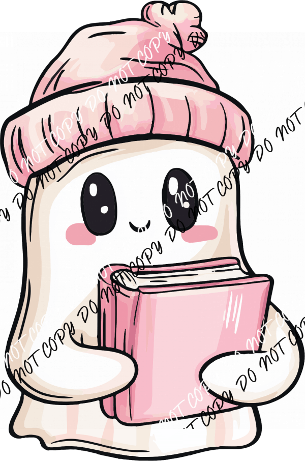 Ghost with Pink Beanie and Book DTF Transfer - We Print U Press DTF Transfers