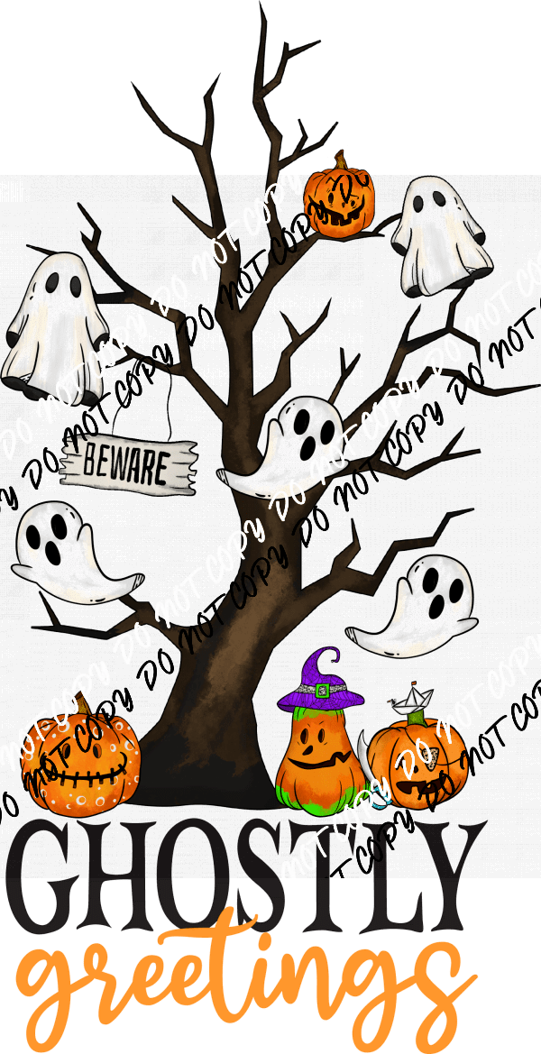 Ghostly Greetings Tree DTF Transfer - We Print U Press DTF Transfers