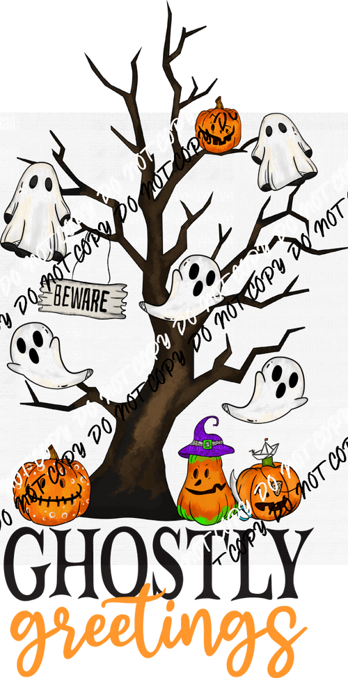 Ghostly Greetings Tree DTF Transfer - We Print U Press DTF Transfers