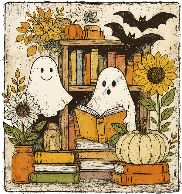 Ghosts and Bookshelf DTF Transfer RTP DTF Transfers