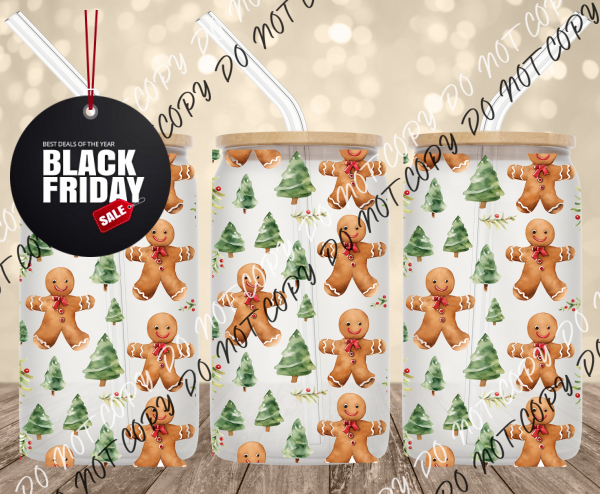 Ginger Bread And Trees Uv Transfer For 16 Oz Glass Can