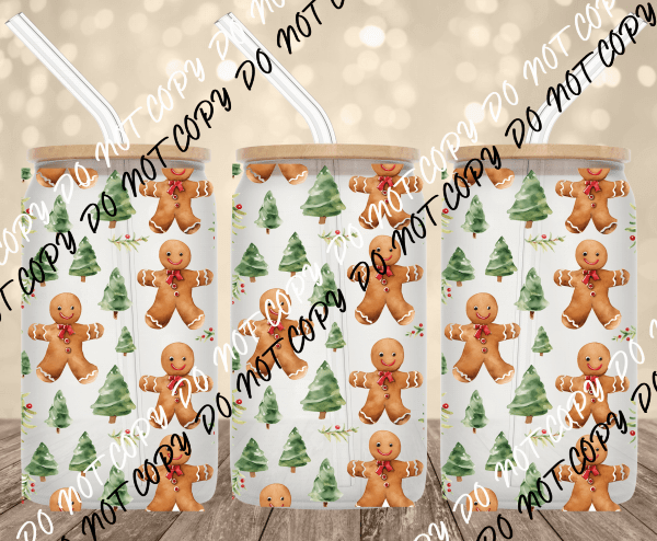 Ginger bread and trees UV Transfer for 16 oz Glass Can - We Print U Press DTF Transfers