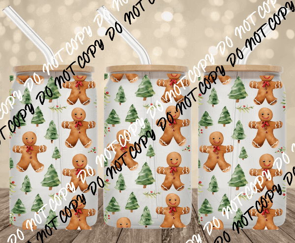 Gingerbread and trees UV Transfer for 16 oz Glass Can - We Print U Press DTF Transfers