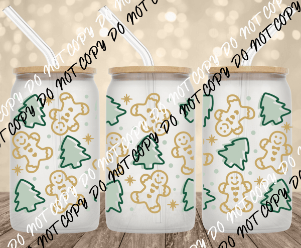 Gingerbread Christmas Tree UV Transfer for 16 oz Glass Can - We Print U Press DTF Transfers
