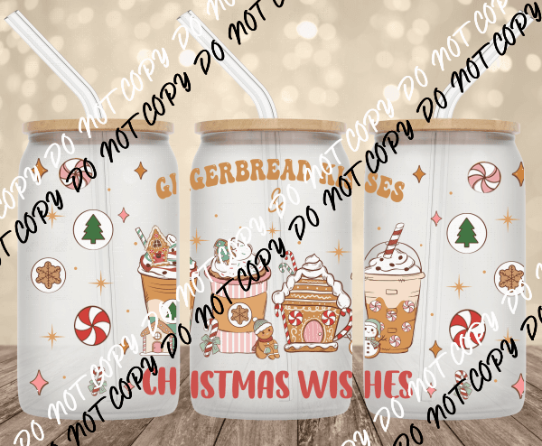 Gingerbread Kisses UV Transfer for 16 oz Glass Can - We Print U Press DTF Transfers