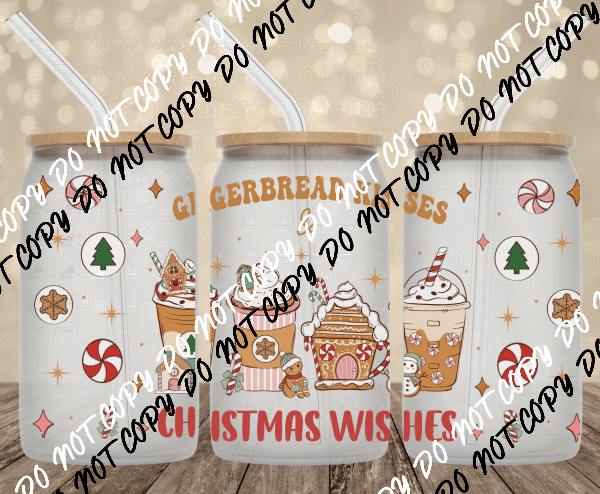 Gingerbread Kisses UV Transfer for 16 oz Glass Can - We Print U Press DTF Transfers