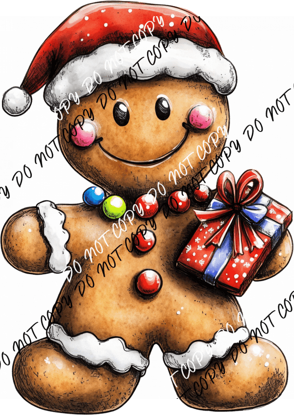 Gingerbread Man with Gift DTF Transfer - We Print U Press DTF Transfers