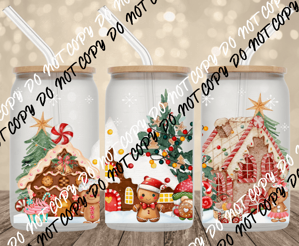 Gingerbread Wonderland UV Transfer for 16 oz Glass Can - We Print U Press DTF Transfers