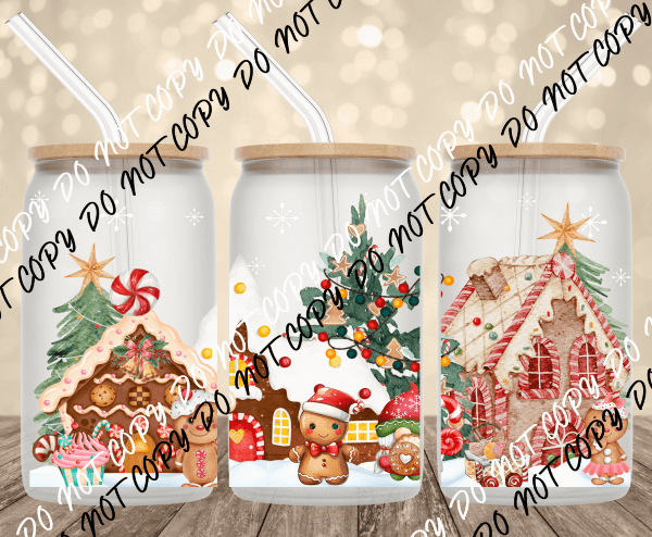 Gingerbread Wonderland UV Transfer for 16 oz Glass Can - We Print U Press DTF Transfers