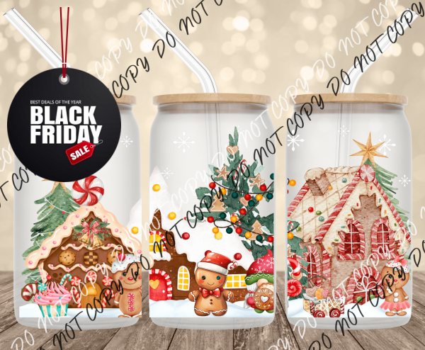 Gingerbread Wonderland UV Transfer for 16 oz Glass Can Tumblers