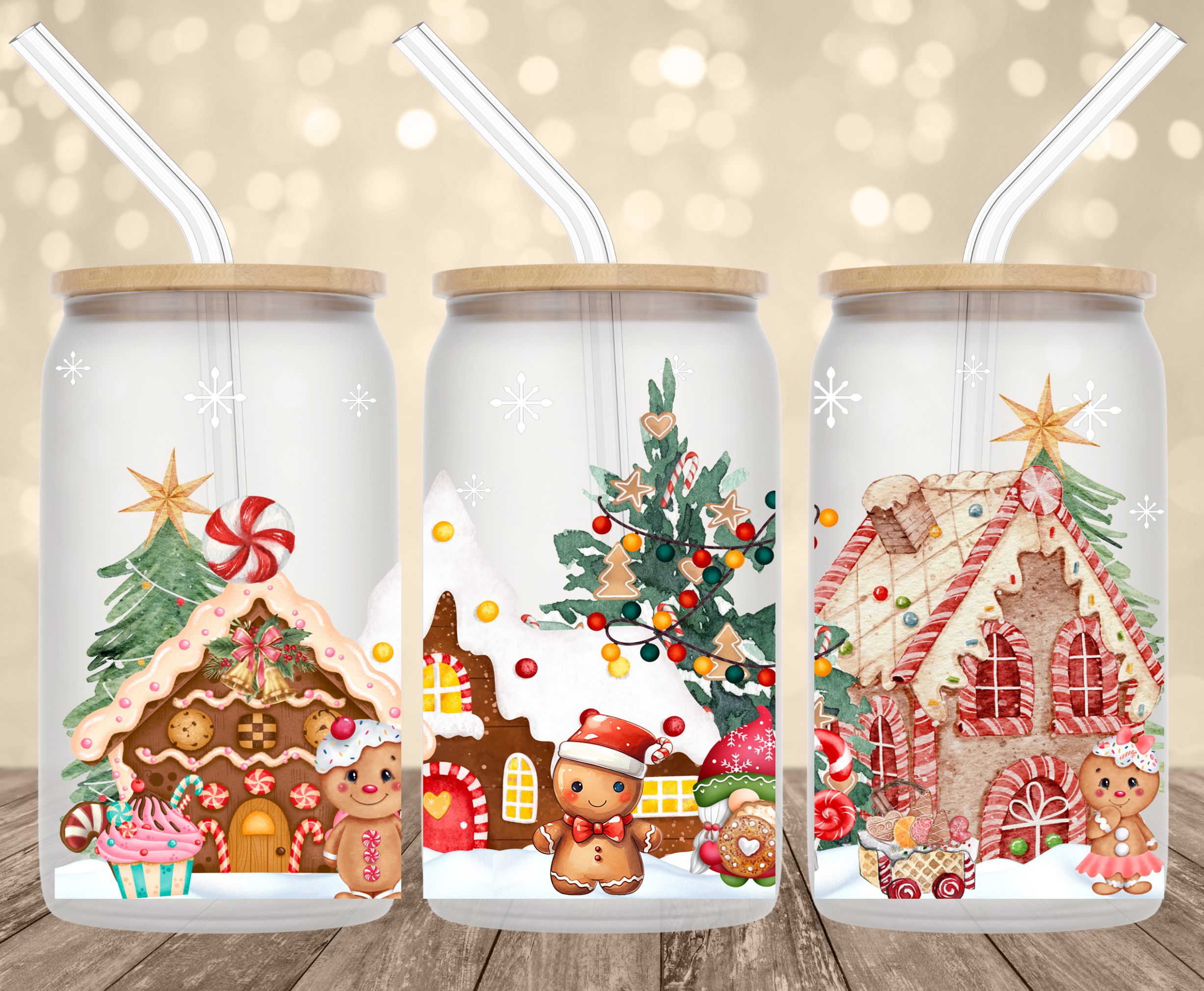 Gingerbread Wonderland UV Transfer for 16 oz Glass Can Tumblers