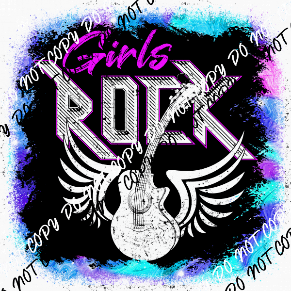 Girls Rock Winged Guitar DTF Transfer - We Print U Press DTF Transfers