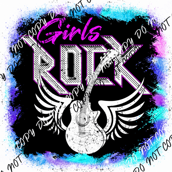 Girls Rock Winged Guitar DTF Transfer - We Print U Press DTF Transfers