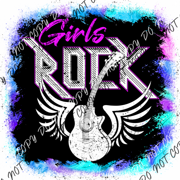 Girls Rock Winged Guitar Dtf Transfer Rtp Transfers