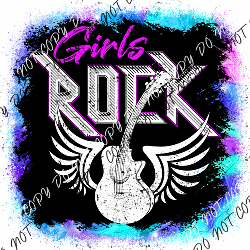 Girls Rock Winged Guitar Dtf Transfer Rtp Transfers