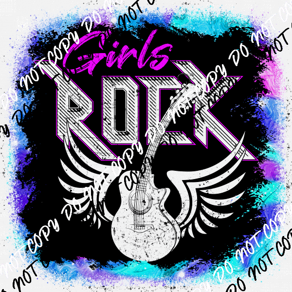 Girls Rock Winged Guitar DTF Transfer - We Print U Press DTF Transfers