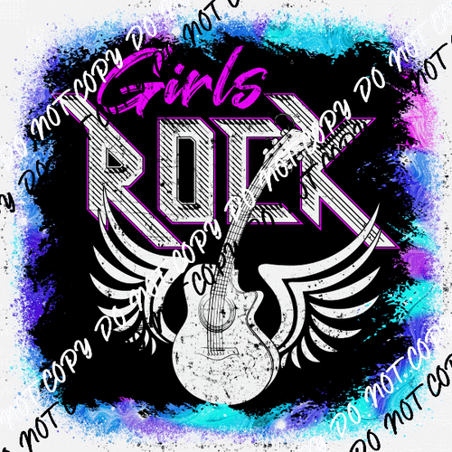 Girls Rock Winged Guitar DTF Transfer - We Print U Press DTF Transfers