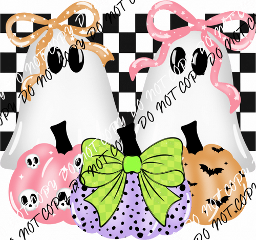 Girly Ghosts with Pumpkins DTF Transfer - We Print U Press DTF Transfers
