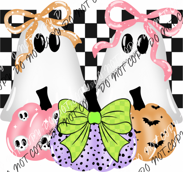 Girly Ghosts with Pumpkins DTF Transfer - We Print U Press DTF Transfers