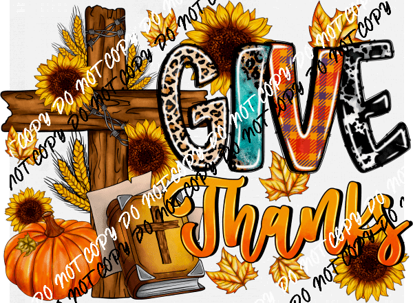 Give Thanks Cross with Bible DTF Transfer - We Print U Press DTF Transfers