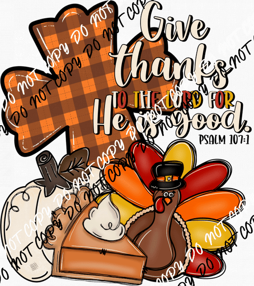 Give Thanks to the Lord Plaid Cross DTF Transfer - We Print U Press DTF Transfers