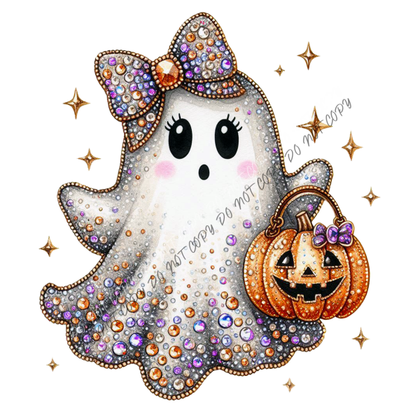 Glam Ghost with Pumpkin Faux Crystal DTF Transfer RTP DTF Transfers