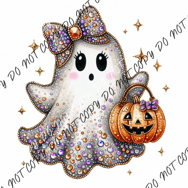 Glam Ghost with Pumpkin Faux Crystal DTF Transfer RTP DTF Transfers
