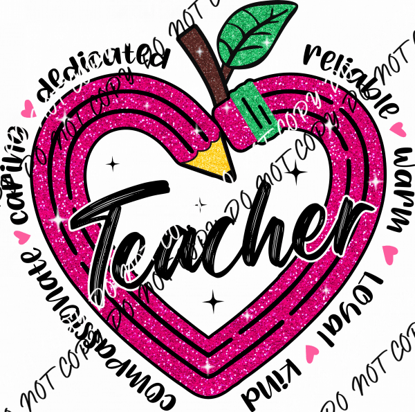 Glitter Pencil Heart DTF Transfer - We Print U Press DTF Transfers