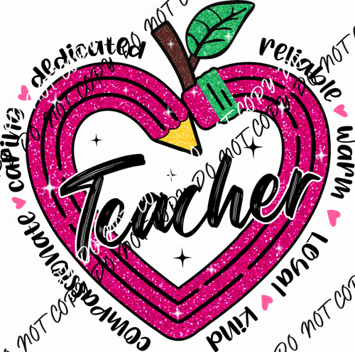 Glitter Pencil Heart DTF Transfer - We Print U Press DTF Transfers