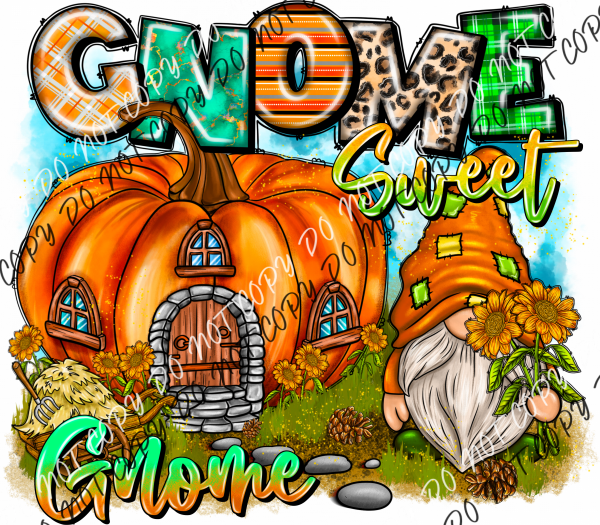 Gnome Sweet Pumpkin Scene Dtf Transfer Rtp Transfers