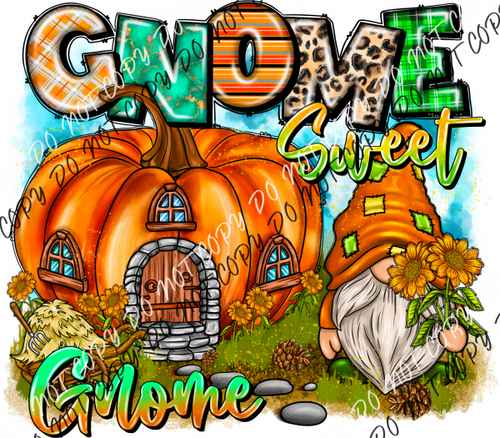 Gnome Sweet Pumpkin Scene Dtf Transfer Rtp Transfers